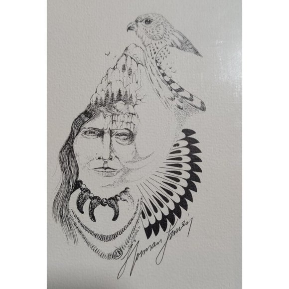 Vtg Norman Lansing UTE Planograph Print Indian Head & Spirit Animal Signed 1982 - Picture 2 of 6